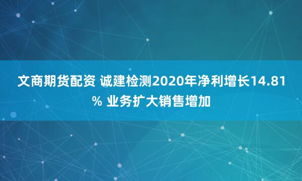 文商期货配资 诚建检测2020年净利增长14.81% 业务扩大销售增加